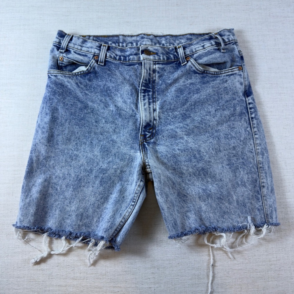 Vintage Levis Orange Tab Acid Wash Denim Cut Off Shorts Light Blue Mens 30